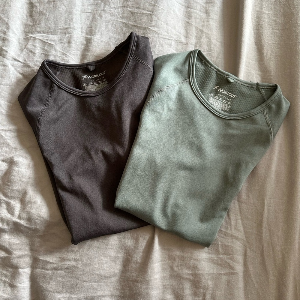 Gray and Green Workout Tops